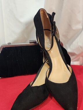 Women’s Black Suede Pointed-Toe Ankle Strap Heels
